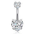 Silver belly button ring set with two sparkling heart-shaped cubic zirconia crystals - Silver-White Zircon Heart