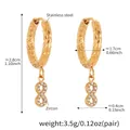 Golden stainless steel earrings with sparkling zircon-inlaid infinity pendants - Hammered Infinity Earrings (Q163)