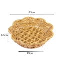 Light brown faux rattan round fruit basket with woven petal edges, 25cm diameter size - Round Scalloped Yellow Medium