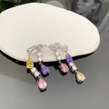 Orecchini pendenti con zirconi multicolore e metallo argento su base lucida - Orecchini con Frange Multicolore
