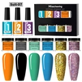Dipping powder nail kit Suit-07 with 6 colorful jars and 3 bottles of liquid - Solid Color Dipping Powder Set 07 (Suit-07)