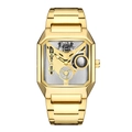 Men's gold hollow mechanical watch with octagonal stainless steel case and metal band - Yellow