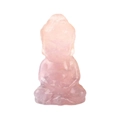 Pink rose quartz Buddha statue carving with translucent finish on white background - Fluorite