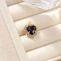Exquisite gold-plated purple heart pendant with white zircons in a beige velvet box - Violet Pendant