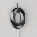 Metallic black number 0 birthday candle with spiral texture on a white background - Black and Gray