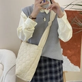 Cream white quilted crossbody cloud bag with adjustable knot shoulder strap detail - Beige
