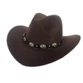 Vintage dark brown felt cowboy hat with decorative leather band and silver metal studs - M(56-58cm) / Dark Coffee (Silver Concho Band)