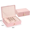Pink double-layer leather jewelry box with earring plate and ring slots 23x17x8.5cm - 23*17*8.5cm / Lotus root pink