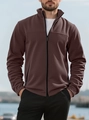 Men's heavyweight brown polar fleece jacket with stand collar and zipper closure - S / Coffee
