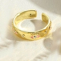 Adjustable 14K gold plated ring featuring pink and white eye pattern with zircon stones - Pink