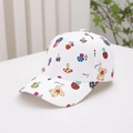 Detailed pattern of cartoon bears and mushrooms on white cotton kids' baseball cap - Kids One Size / White