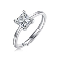 Adjustable silver ring featuring a sparkling princess cut moissanite on a 45-degree angle - Adjustable Open / Princess Cut Style (R12738-6.5mm/1 Carat)