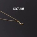 Minimalist gold necklace with mini fruit pendant featuring green and yellow zircon stones - Three-Color Crescent Shape Style (607-9#)