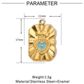 Dimensions techniques du pendentif doré carré avec cœur en émail bleu et motif rayons - VG770-Cœur en Émail Bleu