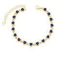 Macro shot of 18K gold plated bracelet featuring 16 heart-shaped deep blue sapphires - Blue