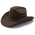 Classic dark brown western cowboy hat in felt with decorative riveted faux leather band - M (56-58cm) / Brown