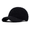 Casquette de baseball d'hiver noire en poils de lapin avec visière tricotée - Réglable / Noir