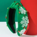Serre-tête de Noël noué vert avec flocons de neige perlés et strass colorés - Vert