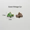 Detailed view of a green vintage car alloy charm measuring 25mm by 21mm for DIY jewelry - Green Vintage Car
