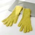 Long yellow knitted rabbit fur gloves for women featuring warm thick thermal fabric - Yellow