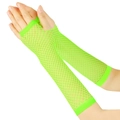 Neon green fishnet long fingerless gloves with punk style elastic mesh for party wear - One Size / Fluorescent Green