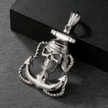 Silberner Totenkopf-Piratenanker-Anhänger aus Edelstahl im gotischen Punk-Stil - Kopftuch Totenkopf Anker (KP79436-BD)