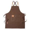 Grembiule da lavoro in tela marrone con spalline in pelle e tasche multifunzione - Taglia unica / caffè
