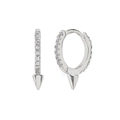 S925 zilveren punk oorringen met klinknagels en witte zirkonia accenten in zilverkleur - Zilveren Spike Ring