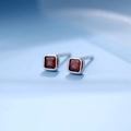 Minimalist S925 sterling silver square stud earrings with ruby red gemstone inlay - 925 Silver / Silver Plated-Red Zirconia