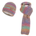 Ensemble d'hiver avec bonnet rayé coloré doublé de polaire et écharpe assortie - Ensemble deux pièces / Multicolore