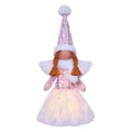 Rosa Weihnachtsengel-Puppe mit Paillettenhut und leuchtendem LED-Spitzenrock - Leuchtender Engel / Rosa