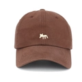 Close-up of small fox embroidery on brown cotton twill baseball cap with stitching - Adjustable / Dark Brown