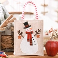 Weihnachts-Geschenkbeutel aus Leinen mit Schneemann-Stickerei und Streifengriff - Schneemann