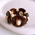 Bohemian elastic bracelet featuring dark coconut shells and creamy white wooden beads - Coffee White Coconut Shell Wood Bracelet (31#)