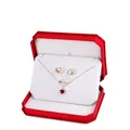 Octagonal red velvet jewelry box set with heart pendant necklace and crown ring - Set Box / Red With White Interior