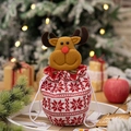 Christmas reindeer knitted apple gift bag with white snowflake patterns and drawstring - Elk