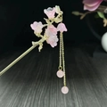 Goldene Haarnadel mit rosa Blüten und Metallquasten für das Hanfu-Styling - Goldener Blumenzweig Rosa Blume Quaste (5070-Rosa)