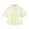 Camicetta in chiffon giallo pallido da donna con collo alto, maniche a sbuffo e bottoni - Giallo Pallido