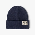 Thick navy blue ribbed knit beanie featuring a white letter patch for autumn winter - One Size / Navy Blue