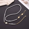 Detail of gray pearl and gold metal crossbody chain with lobster clasps for phone case - Dreamy Bead Gold Style (K1215)