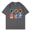 Dark grey cotton T-shirt featuring sunflower vases with God Blessed America print - Dark Gray