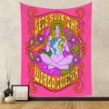 Detail of psychedelic wall tapestry with Let's Save The World Together slogan and earth art - Save Earth Style (GT220202-32)