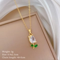 Detail of tulip pendant with zircon and dimensions 0.9x2.3cm on a golden chain - Tulip Style (A520)