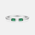 Adjustable S925 silver ring featuring two rectangular emerald green gemstones - Adjustable Open / Silver