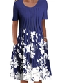 Detail view of the floral print pattern and functional side pocket on summer midi dress - S / Dress (1950 Printed Series) / Blue Base White Floral