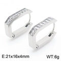 Silver geometric rectangular hoop earrings with transparent square zirconia inlay - Silver White Zirconia Rectangular Style (KE113757-KFC)