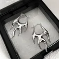 Silver flame liquid metal hoop earrings in S925 sterling silver for punk style - Silver Flame / Silver