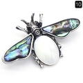 Little bee brooch pendant with white oval gemstone and iridescent abalone shell wings - White Shell