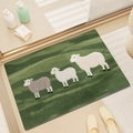 Tapis de bain vert absorbant orné de trois moutons de dessin animé alignés - 40*60cm / Marche en Pleine Nature