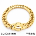 Golden CNC pavé Cuban chain link bracelet for men, width 11mm, length 210mm in titanium steel - Model E Gold (KB169904-Z)